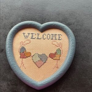 Heart-Shaped Welcome Cross-Stitch Wall Accent